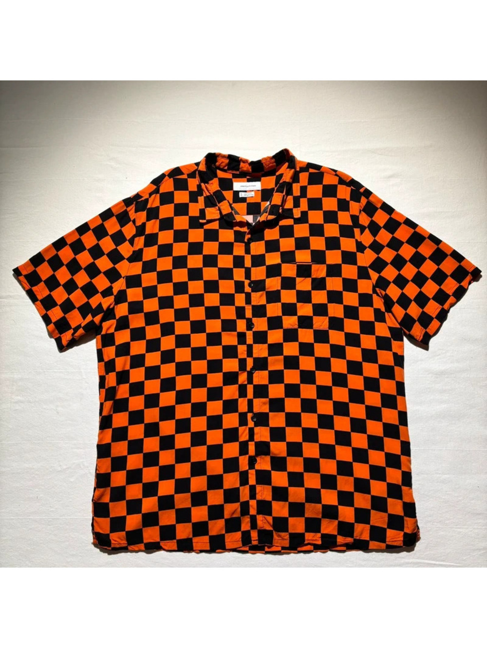 Urban Outfitters Checkerboard Streetwear Shirt Mens XL Orange Black Rayon